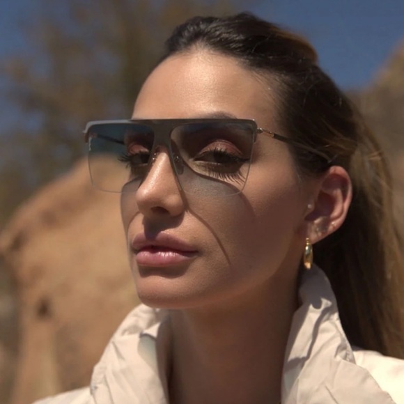 otra hamptons blue & gold retro y2k square oversized shield sunglasses eyewear - Picture 3 of 7